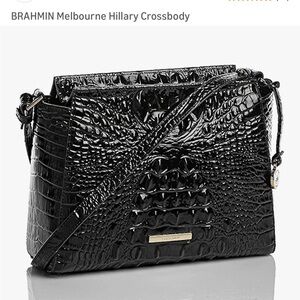 Brahmin Glossy Black Croc-Embossed Hillary Crossbody Bag
